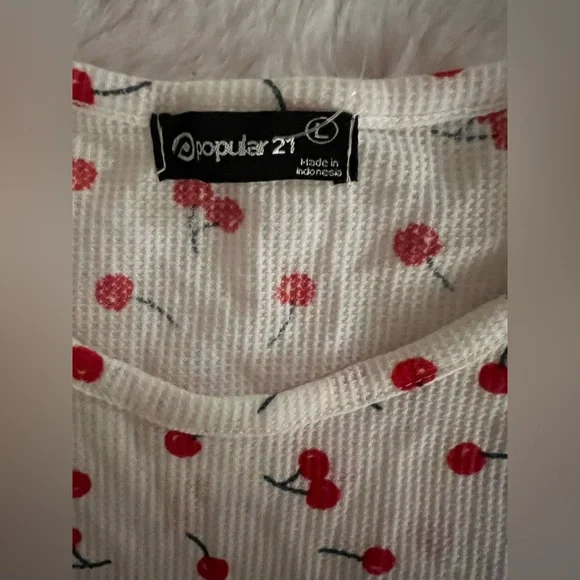 4/$10 Bundle Sale: White Cherry Short Sleeve Crop Top - Picture 2 of 4